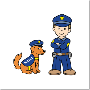 Boy as Policeman with Police Dog Posters and Art